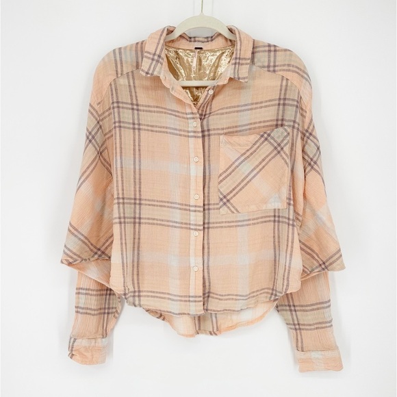 Free People Oversized Cropped Plaid Button Down Shirt - Picture 2 of 8